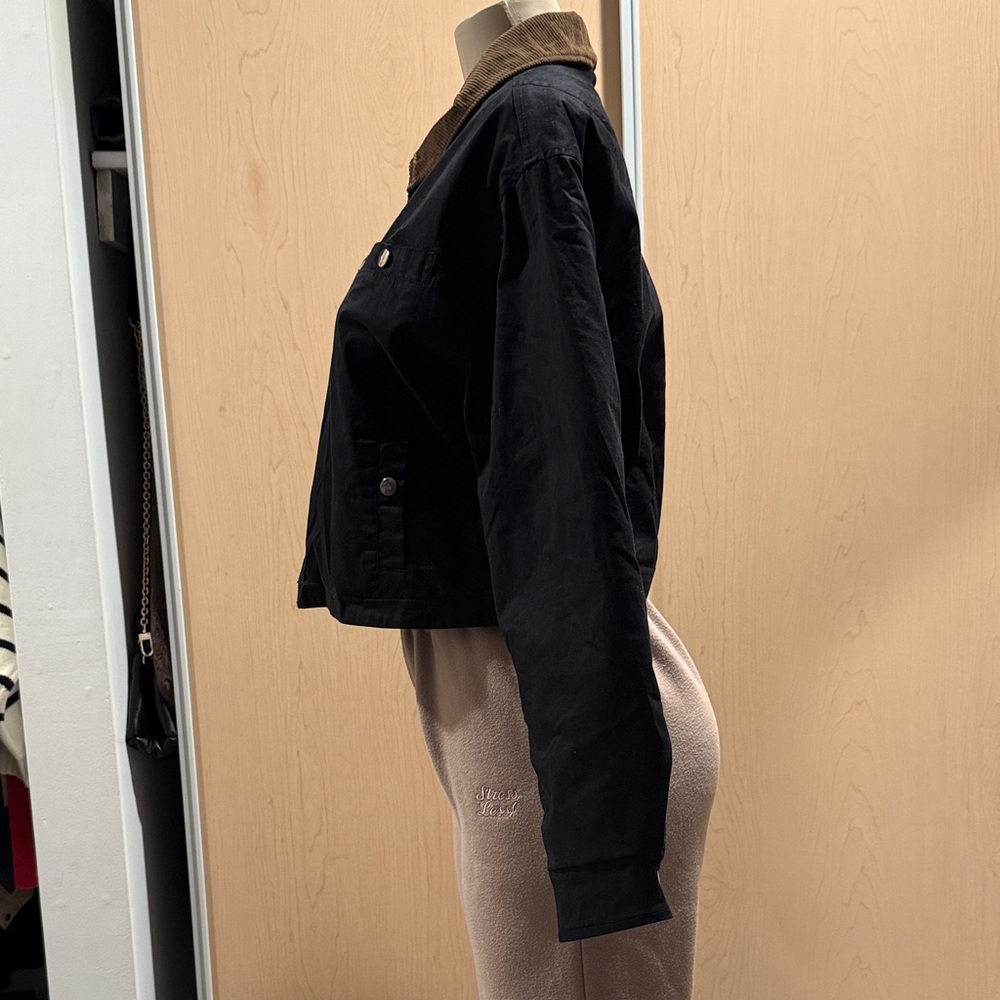 Iris Basic Black Bomber Jacket with Tan Collar NWT - image 3